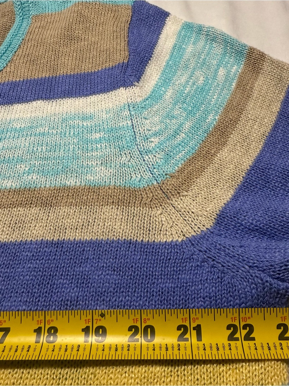 Lulu B Women’s XL Striped Knit Cardigan Sweater Blue Tan Yellow 100% Cotton - Picture 10 of 11